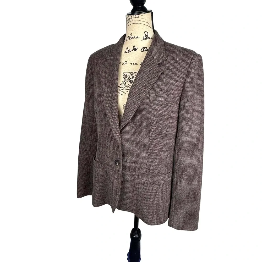 Vtg 70's Levi Strauss Co Wool Tweed Blazer Jacket Brown Sz 16 Cursive Label